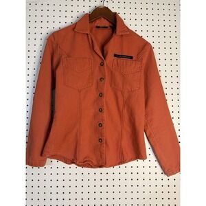 Harley Davidson shirt jacket size small orange cotton Harley long sleeve s